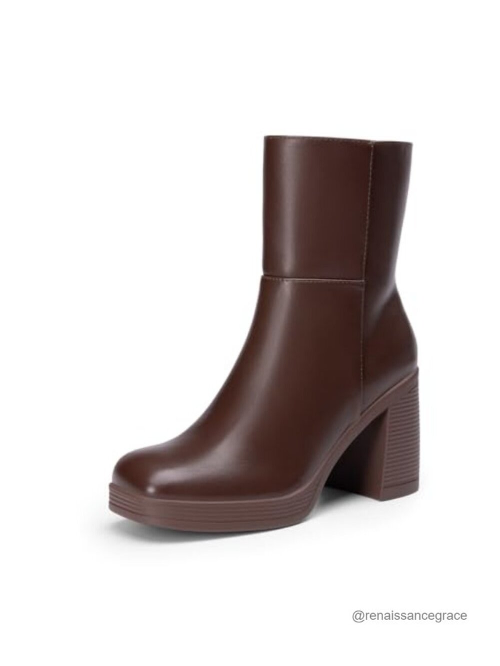 Platform Ankle Boots Square Toe Chunky Heel Faux Leather Zip Closure